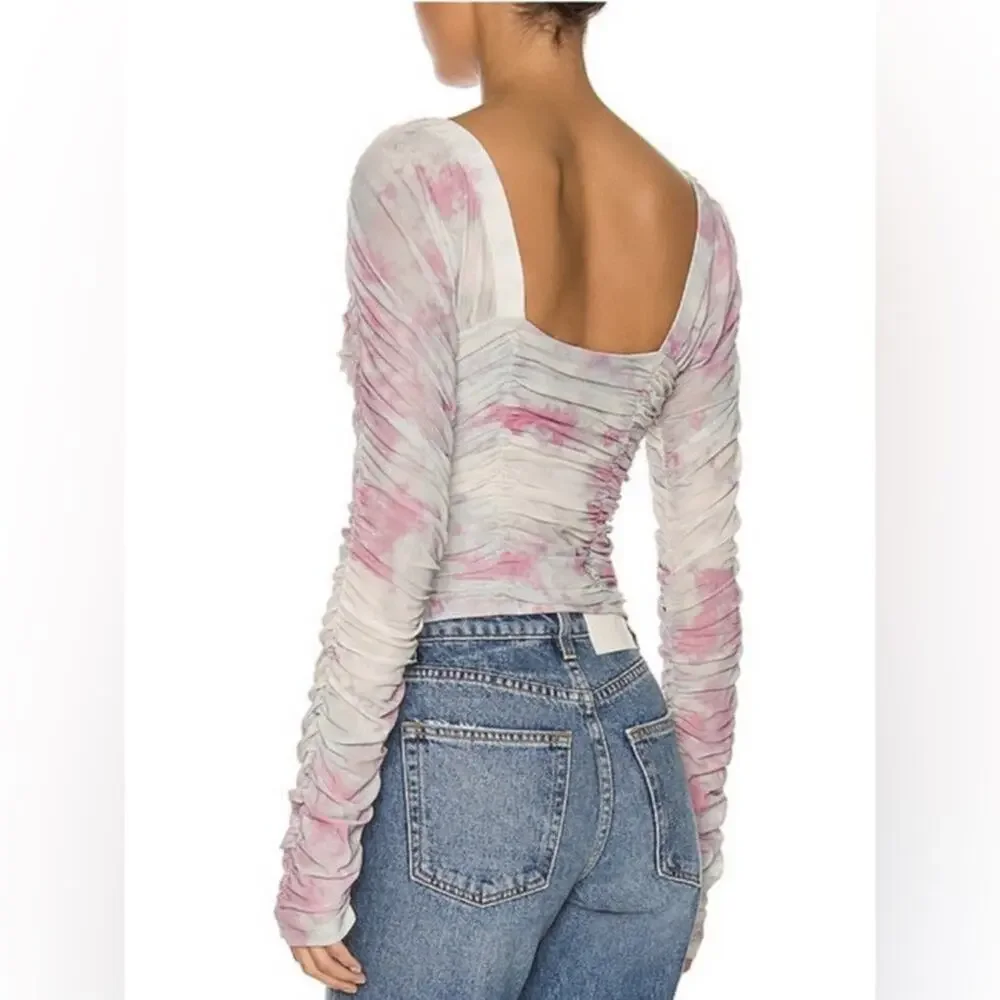 Free People All Night Corset Bustier Fitted Ruched Top Long Sleeve Size S